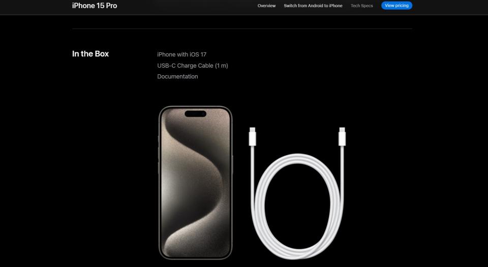 Selon le site Web d'Apple, le cordon fourni dans la boîte est un câble de charge USB-C d'un mètre limité à des vitesses de données USB 2 de 480 Mbps.