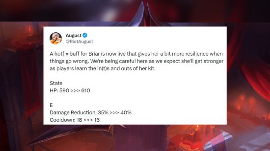 Un commentaire du concepteur principal des champions de League of Legends, August, discutant des améliorations apportées à Briar.