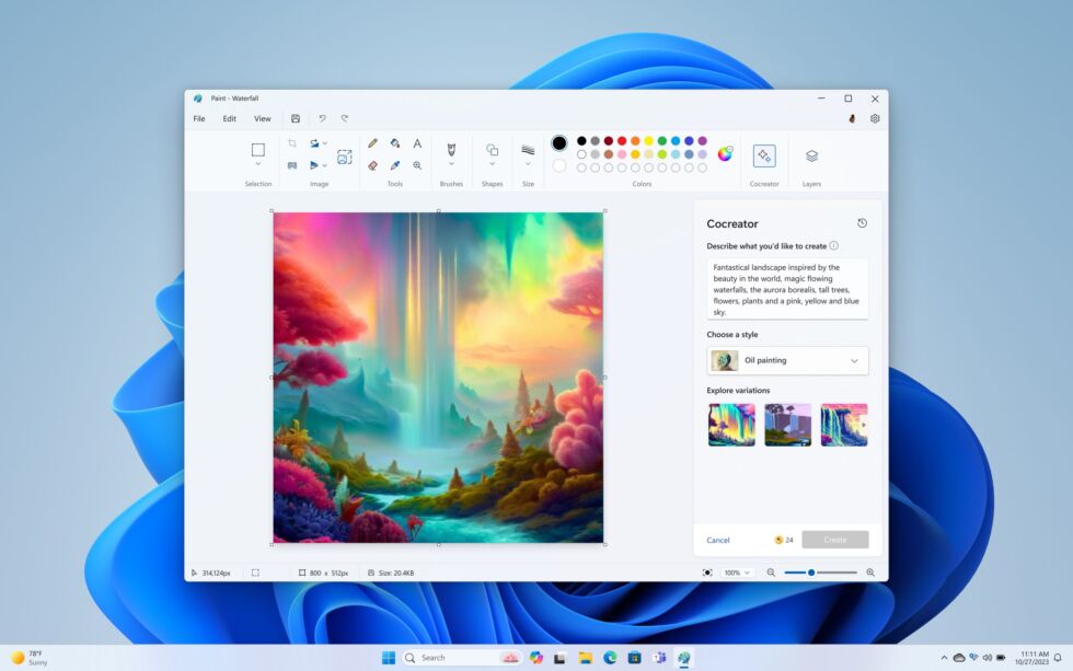 Générer une image directement dans Paint avec Paint Cocreator. 