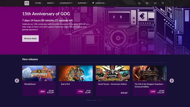 Événement de vente GOG.com présentant des jeux à prix réduit.