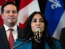 Le procureur général de la Colombie-Britannique, Niki Sharma, prend la parole lors d'une réunion des ministres à Ottawa, le vendredi 10 mars 2023. Le gouvernement de la Colombie-Britannique a publié 12 priorités en matière de recherche antiraciste dans sa première mise à jour depuis l'entrée en vigueur de la Loi sur les données antiracistes en juin dernier.