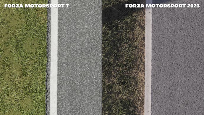 Capture d'écran de comparaison forza motorsport 2023 vs forza motorsport 7