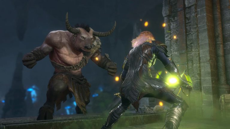 Does Baldurs Gate 3 have cross-play? A Baldur's Gate 3 player fighting a minotaur.