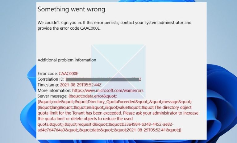 CAAC000E Erreur de plafond ou de limite de périphérique atteinte dans Microsoft 365