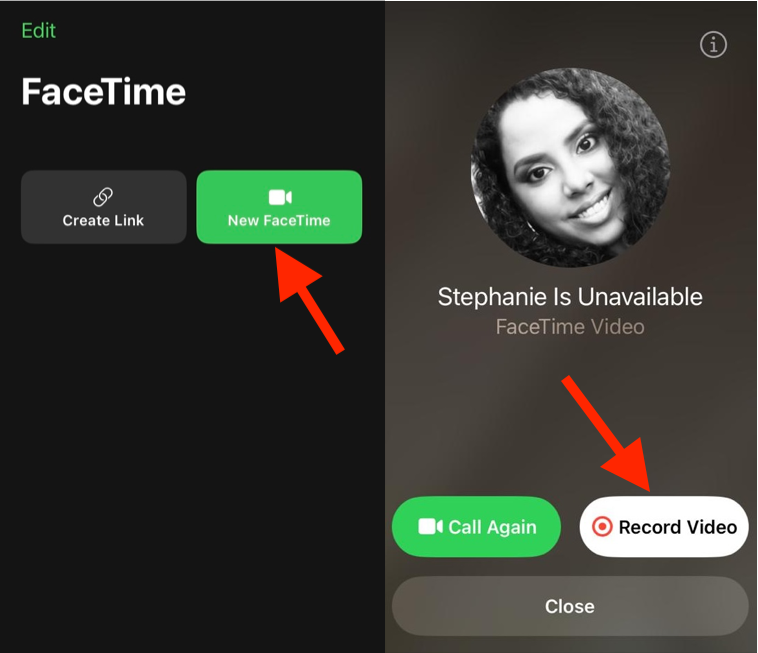 Étapes pour quitter un message vidéo FaceTime.