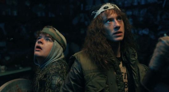 Gaten Matarazzo and Joseph Quinn as Dustin and Eddie in Stranger Things