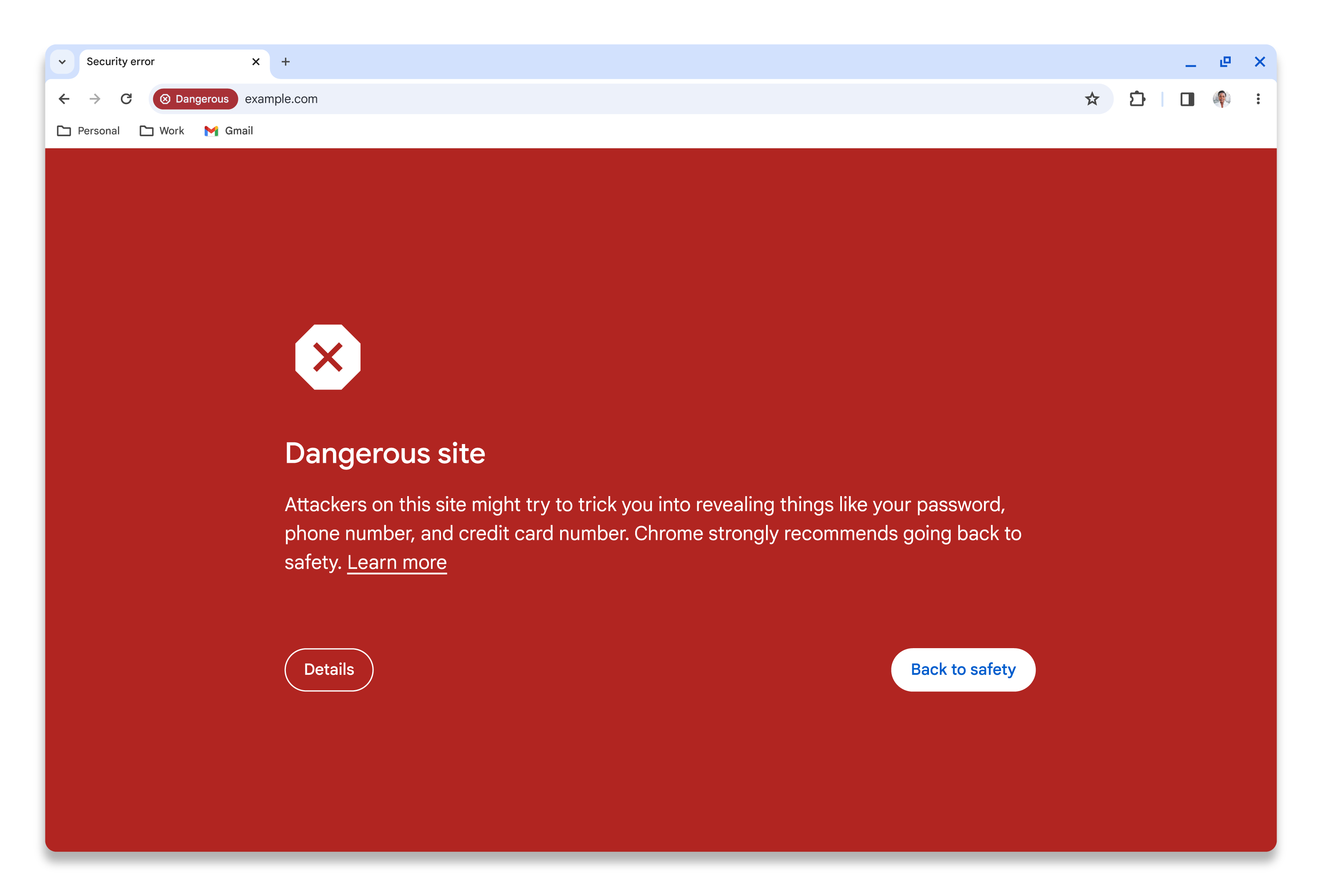 Capture d'écran de Google Chrome montrant une mauvaise application signalée