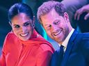 DOSSIER : Meghan Markle et le prince Harry assistent au sommet annuel One Young World au Bridgewater Hall de Manchester, dans le nord-ouest de l'Angleterre, le 5 septembre 2022. 