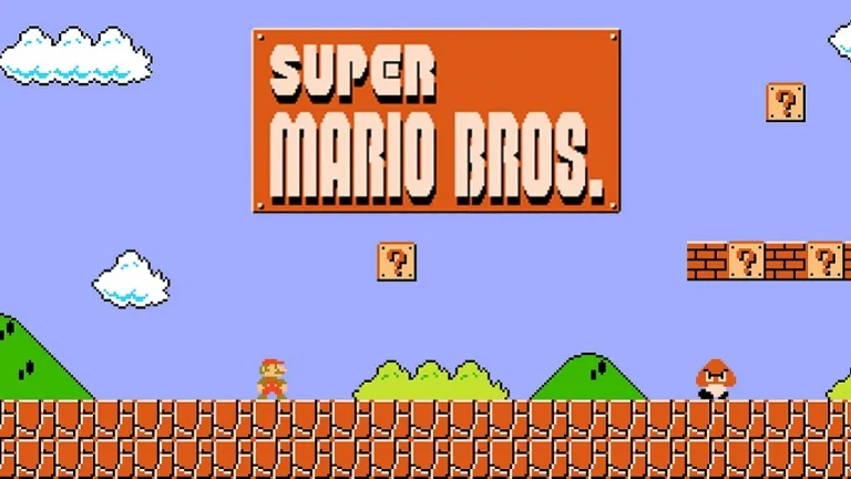 The title screen for the original Super Mario Bros.