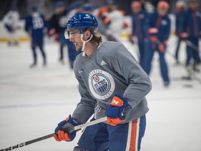 Raphae Lavoie.  lDeuxième journée du camp d'entraînement des Oilers d'Edmonton 2023 à Rogers Place le 22 septembre 2023. Photo de Shaughn Butts-Postmedia