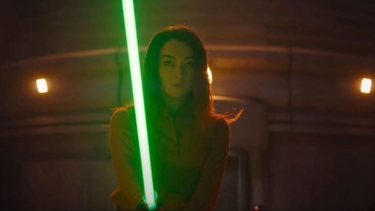 Sabine Wren with a green lightsaber in Ahsoka