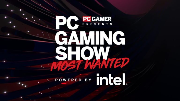 PC Gaming Show: Most Wanted logo powered by Intel set against a textured red and black background