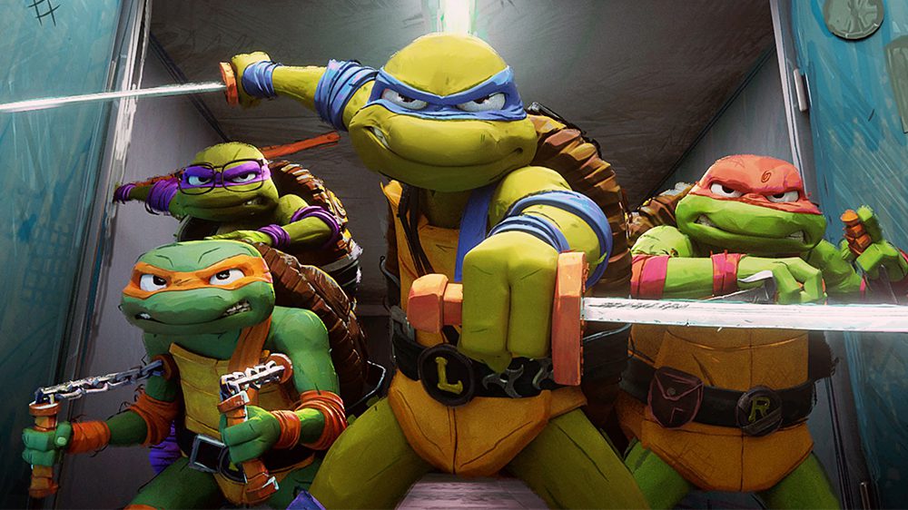 Michelangelo, Donatello, Leonardo and Raphael in Teenage Mutant Ninja Turtles: Mutant Mayhem