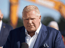 Le premier ministre de l'Ontario, Doug Ford, fait une annonce de financement à Windsor, en Ontario, le 18 octobre 2021.