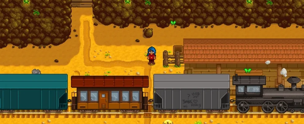 Stardew Valley: a train going past the player.