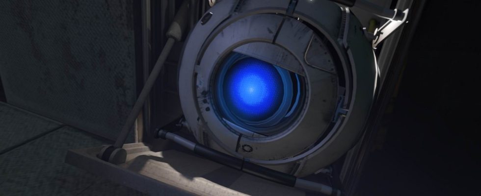 A close-up of Wheatley from Portal 2.