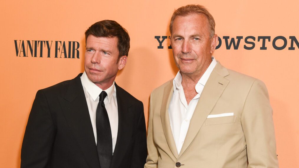 Taylor Sheridan and Kevin Costner attend the premiere of 