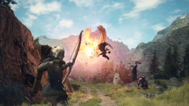 Archer tirant un arc sur un griffon dans Dragon's Dogma 2