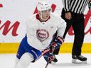 L'espoir des Canadiens Logan Mailloux est vu lors du camp d'entraînement à Brossard le mois dernier.