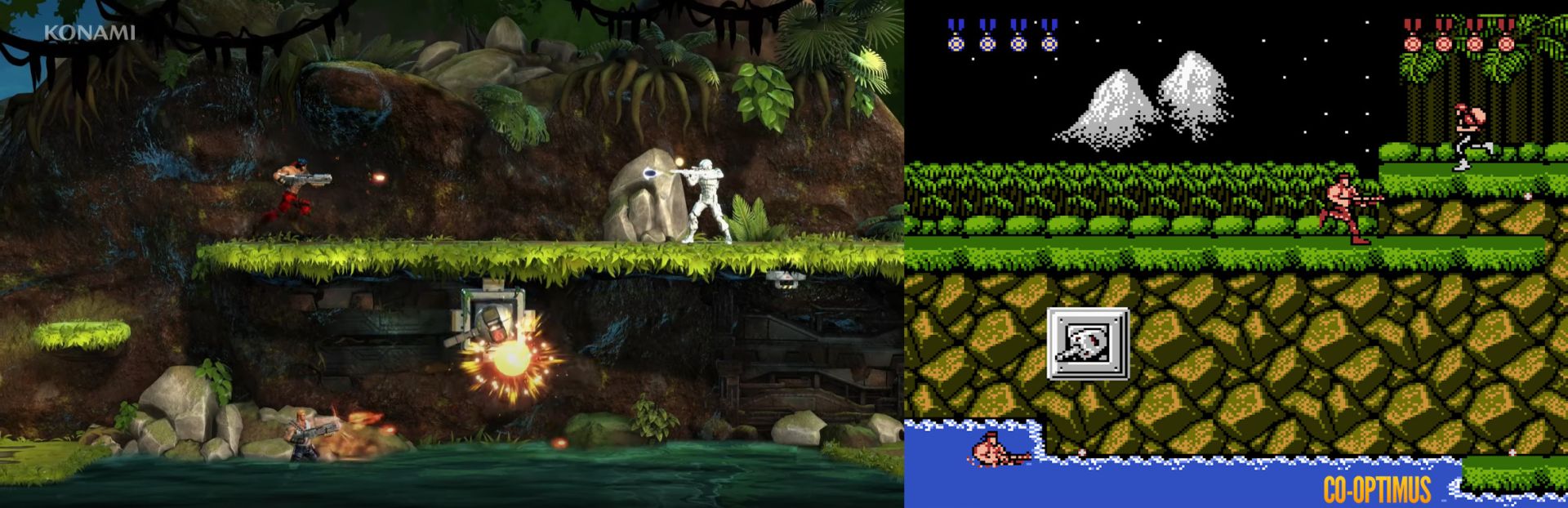 Contra : Opération Galuga, comparaison de captures d'écran NES Famicom