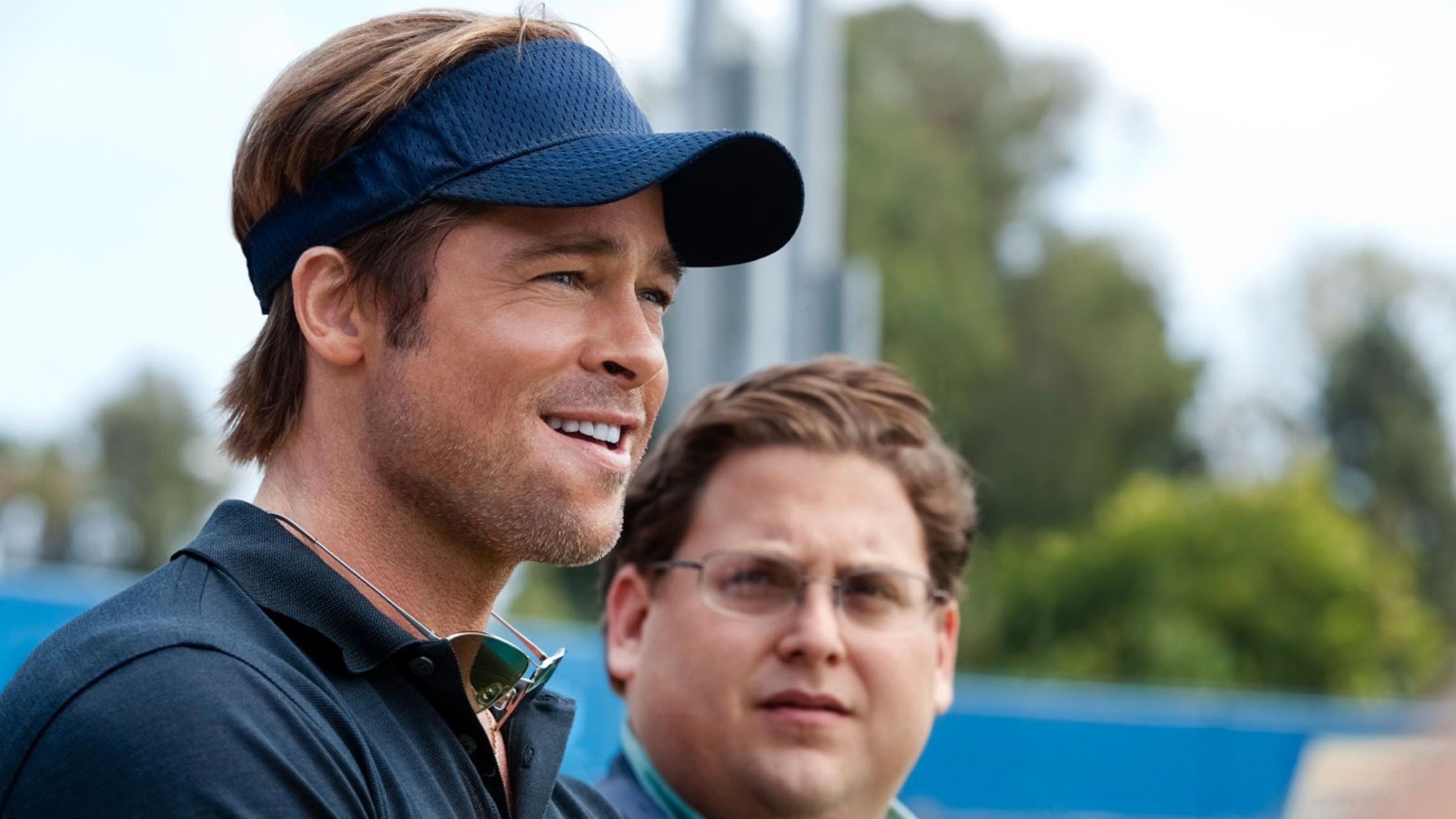 MONEYBALL 2011 Film Columbia TriStar avec Brad Pitt à gauche et Jonah Hill.  Photo Melinda Gordon