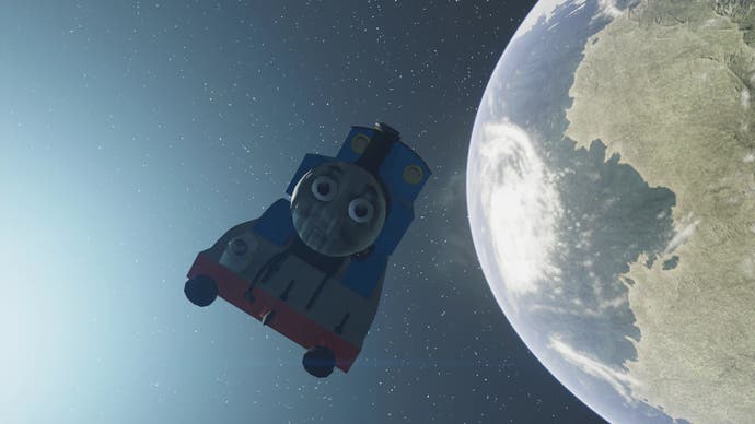 Thomas le Tank Engine volant dans l'espace à Starfield