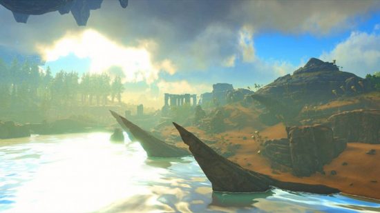 Meilleurs mods Ark Survival : Une vue paysage de la carte Thieves Island dans Ark Survival Evolved.