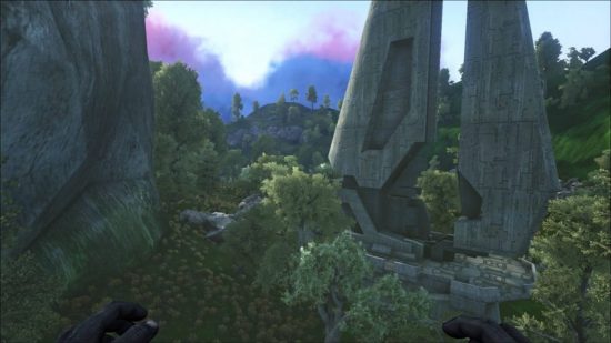 Meilleurs mods Ark Survival : Un paysage de la carte Halo dans Ark Survival Evolved.