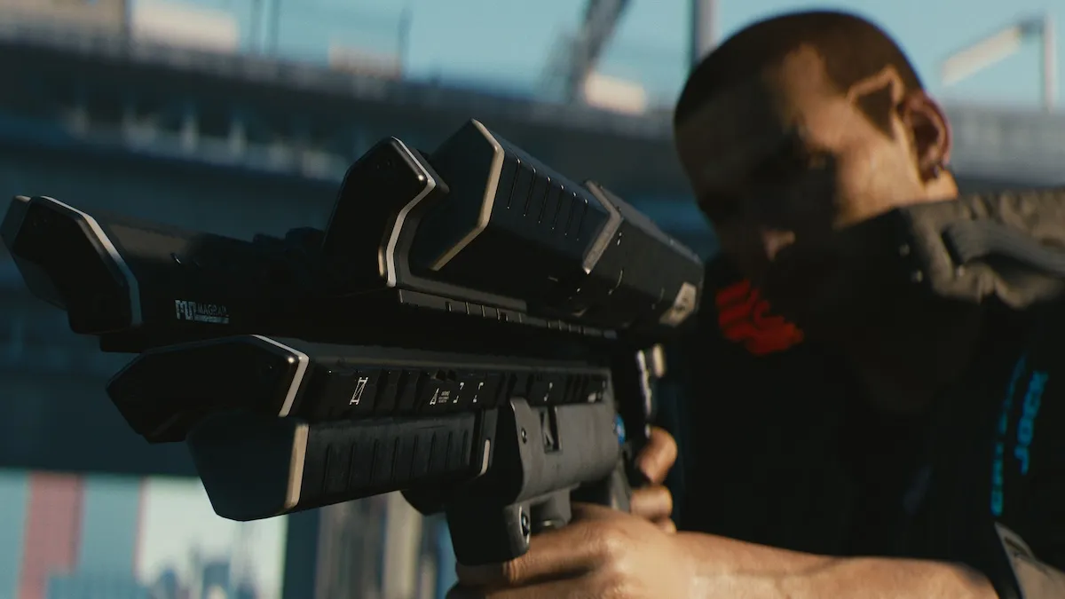 A gun in Cyberpunk 2077.