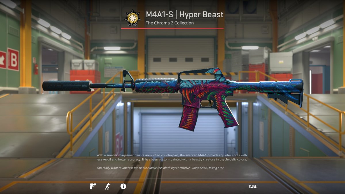 Image du skin Hyper Beast pour le M4A1-S dans CS2 dans le cadre d'un article sur les plus beaux skins du jeu.