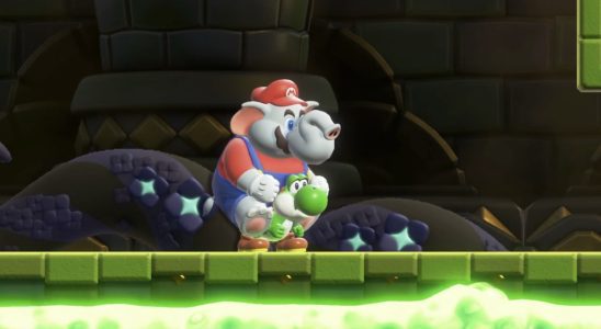 Elephant Mario riding Yoshi