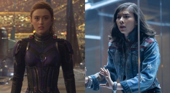 Press images of Kathryn Newton in Ant-Man and the Wasp Quantumania and Xochitl Gomez in Doctor Strange in the Multiverse of Madness.