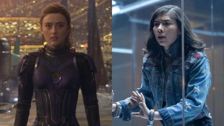 Press images of Kathryn Newton in Ant-Man and the Wasp Quantumania and Xochitl Gomez in Doctor Strange in the Multiverse of Madness.