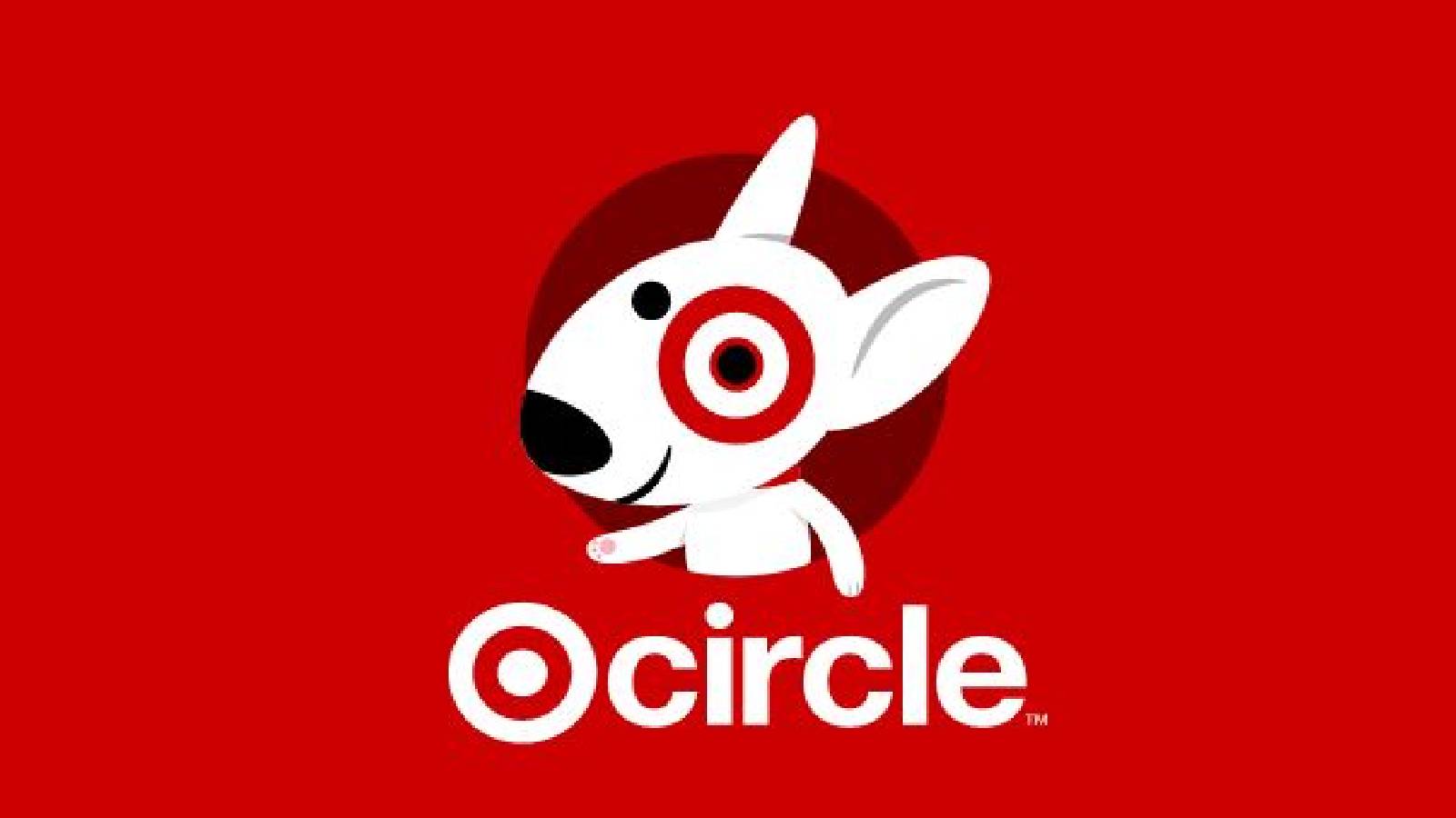 Le logo Target Circle - une image de dessin animé d'un chien blanc avec un anneau rouge autour d'un de ses yeux.  Le fond est rouge