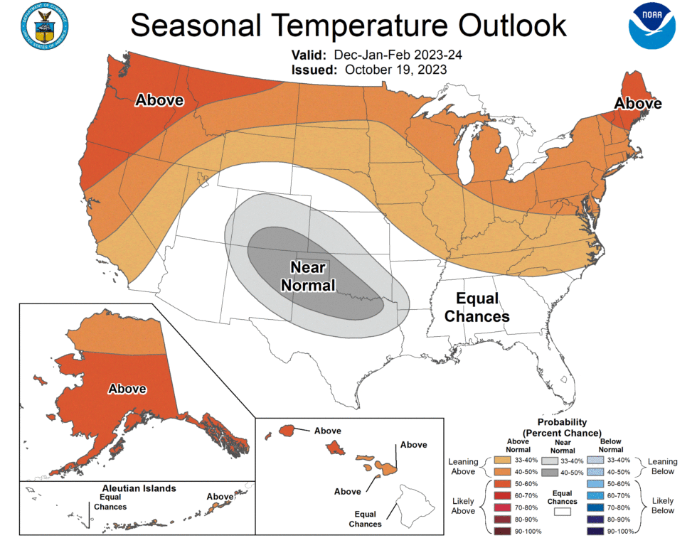 La carte des températures hivernales aux États-Unis pour 2023-2024.