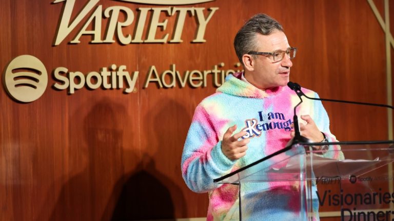 LOS ANGELES, CALIFORNIA - OCTOBER 26: Josh Goldstine, President of Worldwide Marketing, Warner Bros. Picture Group speaks onstage during Variety and Spotify's Marketing Visionaries dinner at Sunset Tower Hotel on October 26, 2023 in Los Angeles, California. (Photo by Rich Polk/Variety via Getty Images)