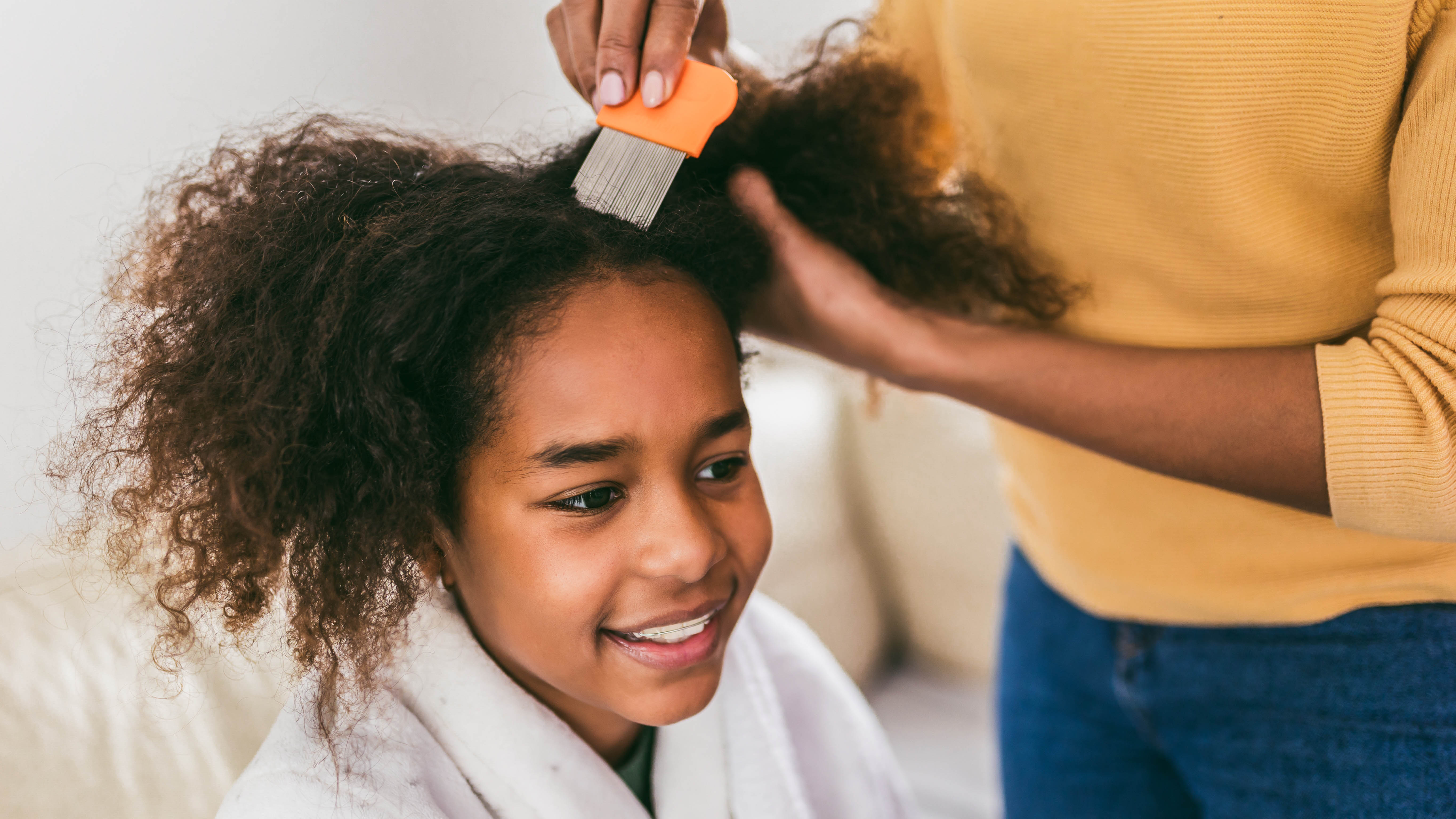 Quelqu'un enlève les poux des cheveux d'une jeune fille