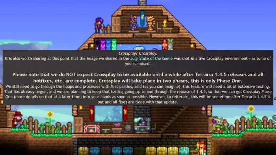 Tests de jeu croisé Terraria - Le développeur Re-Logic écrit : 