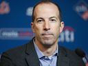 Billy Eppler, directeur général des New York Mets, s'adresse aux journalistes lors d'une conférence de presse au Citi Field, le 31 janvier 2023, à New York. 