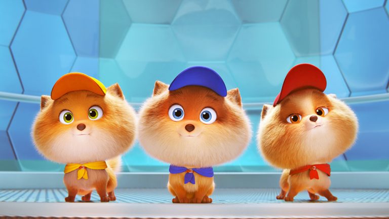 PAW PATROL: THE MIGHTY MOVIE, from left: Mini (voicec: North West), Nano (voice: Alan Kim), Tot (voice: Brice Gonzalez), 2023. © Paramount Pictures / Courtesy Everett Collection