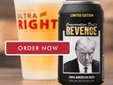 Ultra Right Beer, avec l'image de la photo de Donald Trump dessus.