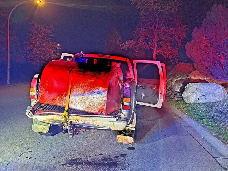 Le conducteur d’une camionnette volée en Colombie-Britannique percute un véhicule de police après avoir ignoré un contrôle routier