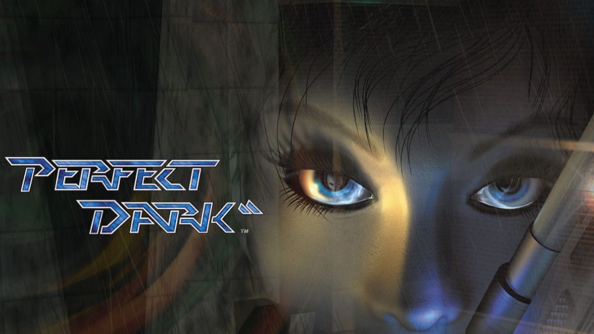 Perfect Dark logo with Joanna Dark's face next to it.