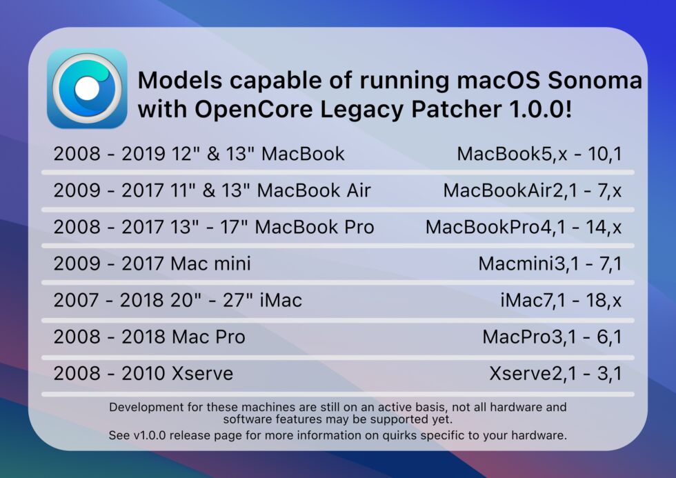 OpenCore Legacy Patcher prend en charge l'installation de Sonoma sur des Mac datant de 2007.