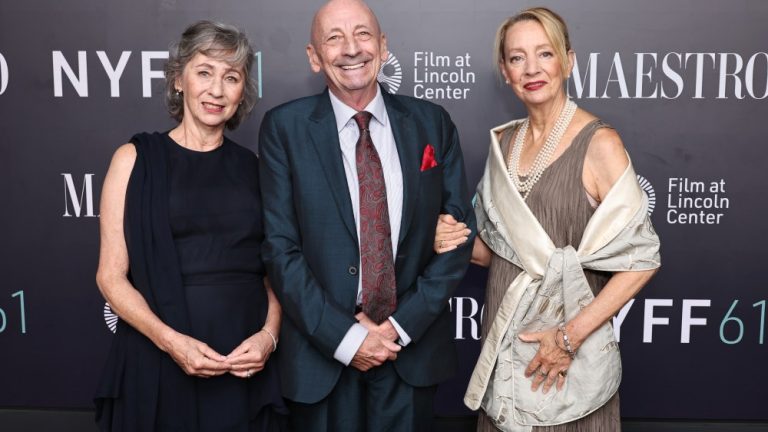 NEW YORK, NEW YORK - OCTOBER 02: (L-R) Nina Bernstein Simmons, Alexander Bernstein and Jamie Bernstein attend the red carpet for "Maestro" during the 61st New York Film Festival at David Geffen Hall on October 02, 2023 in New York City. (Photo by Jamie McCarthy/Getty Images for FLC)