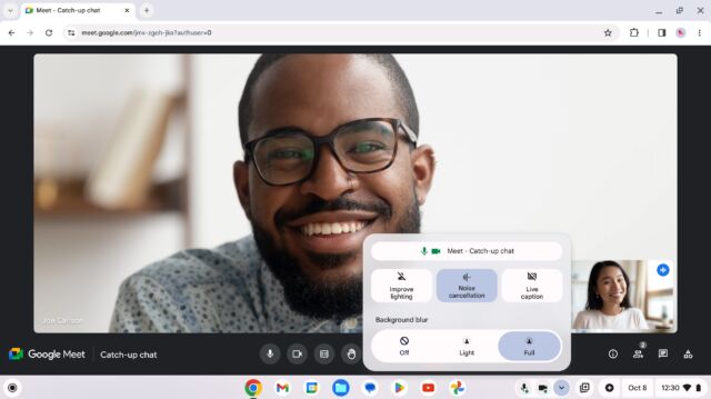 Fonctionnalités d'appel vidéo du Chromebook Plus. 