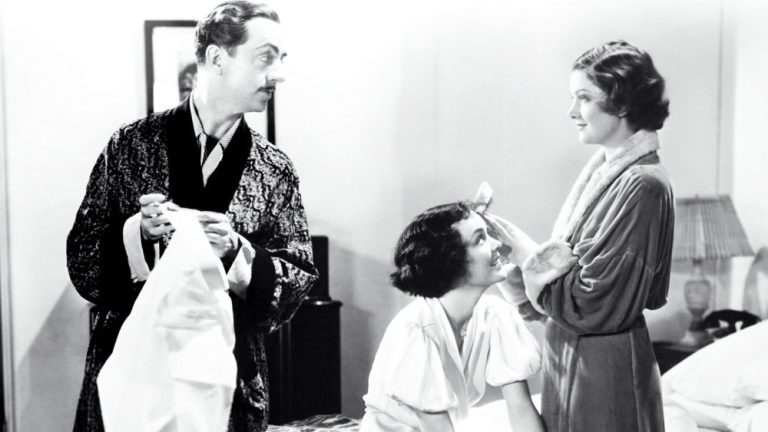 THE THIN MAN, from left, William Powell, Maureen O'Sullivan, Myrna Loy, 1934