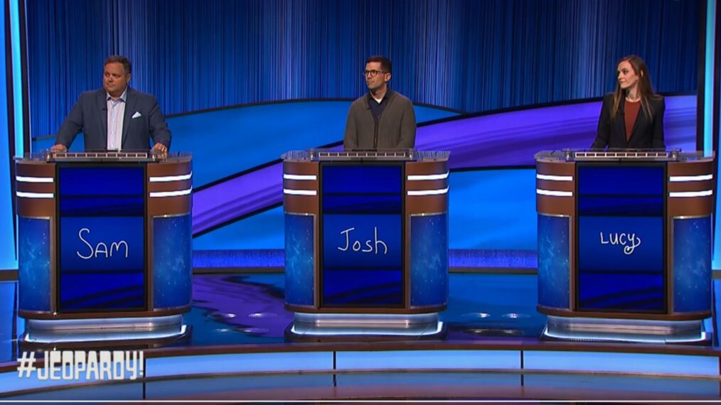 Jeopardy October 18, 2023 Lucy Ricketts, Josh Saak, and Sam Stapleton