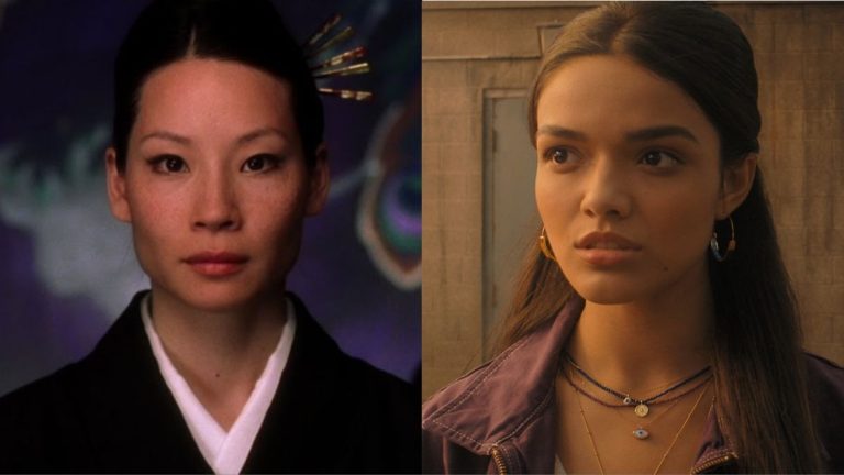 Lucy Liu in Kill Bill and Rachel Zegler in Shazam! Fury of the Gods