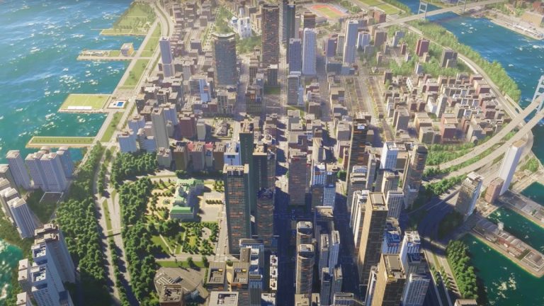 Image of virtual metropolis at day time in Cities: Skylines 2.